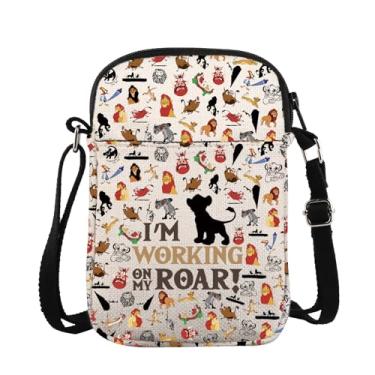 Imagem de ZJXHPO Bolsa tiracolo com cruz do rei leão I'm Working On My Roar, presente de leão para amantes de Simba, Roar Cb