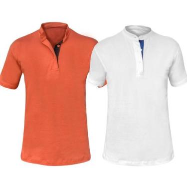 Imagem de Kit 2 Camisas Gola Padre Masculina Slim 100% Algodão Lisa - MT Clothin