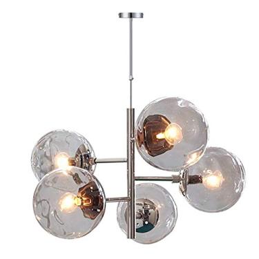 Imagem de Moderno 5 luzes Sputnik candeeiro suspenso ajustável metal cromado durante a luz esférica vidro luz pendente para cozinha sala de jantar da ilha pia bar-reácio 5 cabeças