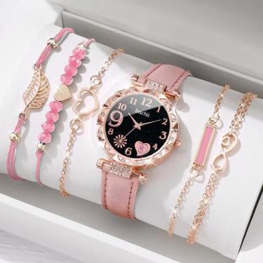 Imagem de BR Relógio e Acessórios Conjunto 6 peças Pulseiras Brincos Colar Anel 