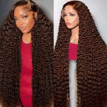 Imagem de Peruca frontal de renda MXTQO 30 cm marrom chocolate Deep Wave 200% de