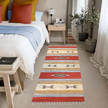 Imagem de 2 Tapete Quarto Kilim Original Algodão Beira Cama 60x180 M07 - IDEALIZ