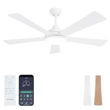 Imagem de Autoday Ventiladores De Teto Com Luzes E Controle Remoto/Aplicativo: Ventilador De Teto Branco De 52 Polegadas Com Luz, Motor Cc Reversível Silencioso, Led Tricolor Regulável, Ventilador De Teto Mo
