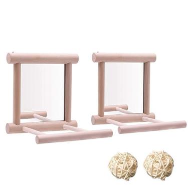 Imagem de Espelho para pássaros com balanço Balanço para beija-flores Poleiros para pássaros para papagaios Suporte Balanço de madeira Brinquedo para araras Periquito ...