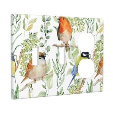 Imagem de Green Spring Nature Bird Olive Leaf 3 Gang 2 Toggle 1 Duplex Combination Light Switch Cover Decorativo Triplo Interruptor Face Parede Placa Decoração de Quarto