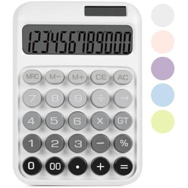 Imagem de DANRONG Calculadora de interruptor mecânico com botões grandes, calculadoras de mesa, 12 dígitos, energia da bateria solar, calculadora de mesa, visor LCD grande, calculadora branca fofa para