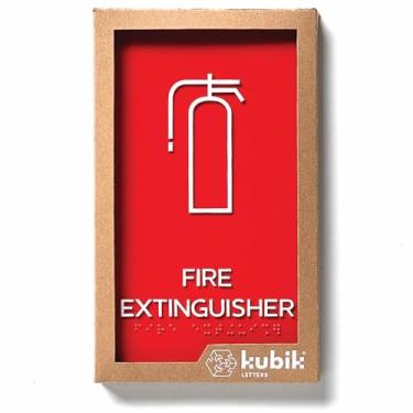 Imagem de Kubik Letters Placa de segurança – Placa de porta de design moderno com fita dupla face 3M e braille ADA aprovada, Fire Extinghuisher (Red Satin), 8.9 x 5.1 x 0.3 inches (22.75 x 13 x 0.8 cm)