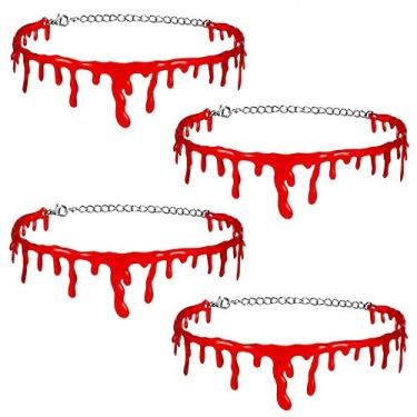 Imagem de Colar de Halloween pingando sangue gargantilha sangrenta corrente de horror vampiro vermelho clavícula colar pingentes de sangue feminino cosplay fantasia festa acessórios lindos pingentes joia, 4 Pack Bloody Tone