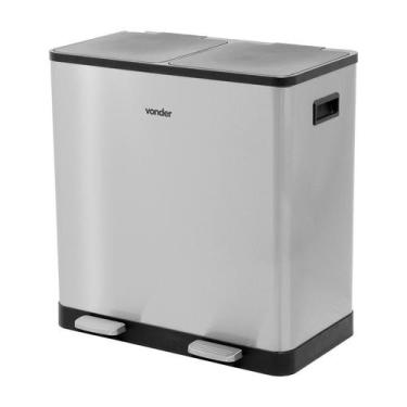 Imagem de Lixeira retangular dupla 30 litros inox cinza vonder
