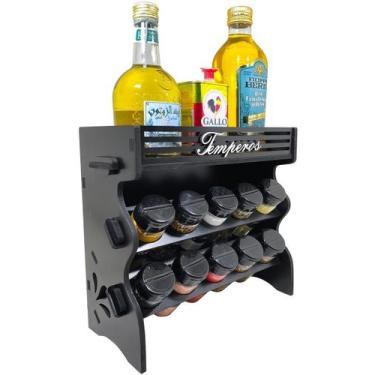 Imagem de Porta Temperos/Condimentos Cozinha Madeira MDF kit 10 potes c/ Tampa D