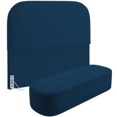 Imagem de Cabeceira Cama Box King 195cm Lanna Com Puff Recamier Doha W01 Suede Azul Marinho - Lya...