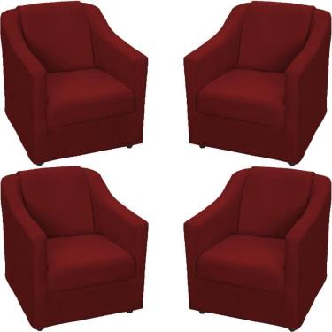 Imagem de Kit 4 Poltronas Mila Pé De Plástico Cromado - Bordô Suede