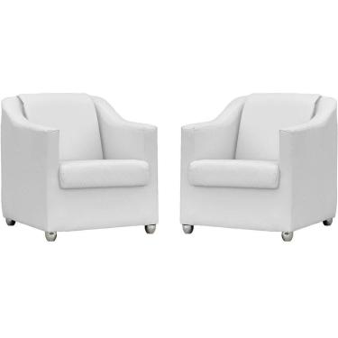 Imagem de Kit 2 Poltronas Mila Corino Cores Pé De Plástico Cromado - Branco Corino
