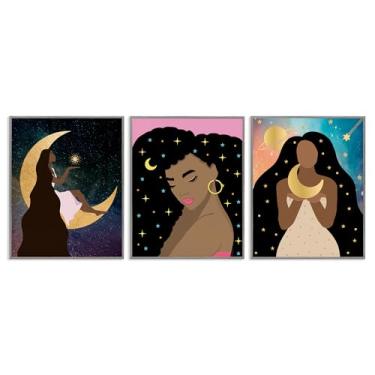 Imagem de Stupell Industries Beautiful Cosmic Women 3 peças cinza emoldurado giclée conjunto de arte design por Daniela Santiago, 11 x 14