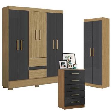 Imagem de Guarda Roupa Casal Coimbra 2005138 com Armário Multiuso 2000191 e Cômo
