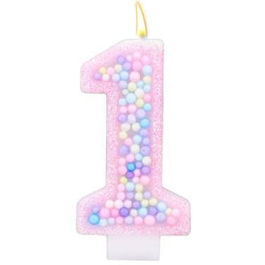 Imagem de Velas de Aniversário Macaron Colorido, Topo Bolo com Tema Doce Velas com Números Rosa Fofos para Crianças Meninas Aniversário Chá de Bebé Casamentos Festas Decoração (Número 1)