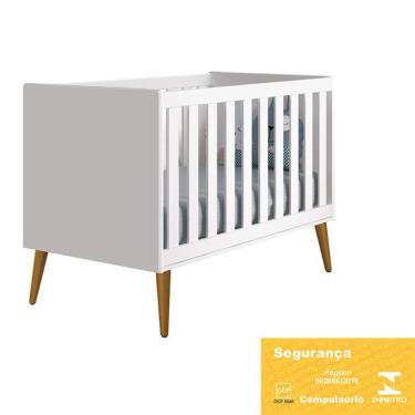 Imagem de Dormitório Completo Infantil Theo 2 Portas, Cômoda 6 Gavetas, Berço e Mesa de Canto com Pés Amadeirado - Reller Móveis Branco Fosco