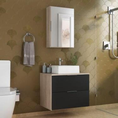 Imagem de Conjunto Gabinete Banheiro Rubi 60cm Gabinete + Cuba + Espelheira Made