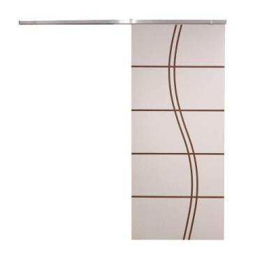 Imagem de Porta De Correr Branco Prime Frisada Kit Alumínio Fs Duplo - 210x90 - 