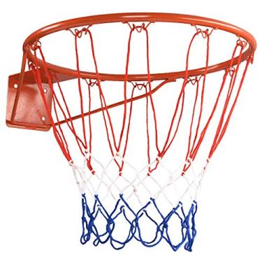 Imagem de GYMAX Aro de basquete, substituição de aro de basquete de 15/45.7 cm com rede para todos os climas, aro de substituição de cesta de basquete externo/interno para montagem em porta de parede (vermelho,