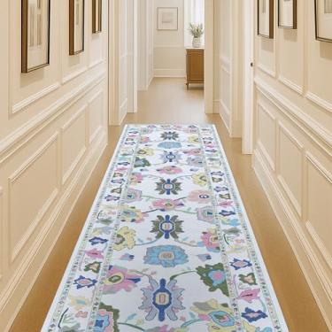 Imagem de Fame Living Tapete colorido Oushak Runner, corredores modernos, turco, eclético, floral, pastel, lavável, tapetes pequenos, corredor curto para corredor, entrada, hall de entrada, quarto, cozinha