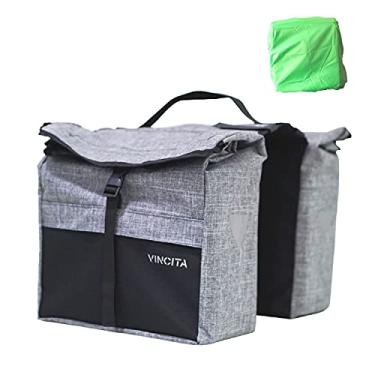 Imagem de Bolsas laterais de ciclismo vincita com dupla carga, resistente à água – com capa de chuva, grande, alça de transporte, pontos reflexivos – bolsa de selim para bicicleta, acessórios para bicicleta, Black/Gray