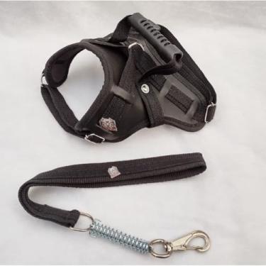 Imagem de Peitoral Coleira Pitbull Pastor Alemão Rotwailler Reforçada Couro(PRETO,P)