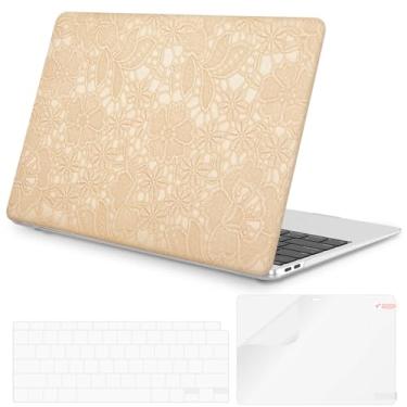 Imagem de iLeadon Capa compatível com MacBook Air de 13 polegadas 2022, versão 2021-2018 A2337 M1 A2179 A1932, capa rígida, capa de teclado e película de tela para MacBook Air de 13,3 polegadas (renda ouro rosa