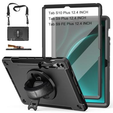 Imagem de Caso para Samsung Tab S9FE Plus 5G 2023: Heavy Duty Rugged Grau Militar À Prova de Choque Galaxy Tab S9FE + 12.4 '' Case W/Protetor de Tela & Stand & Handle & Shoulder Strap & Pen Holder
