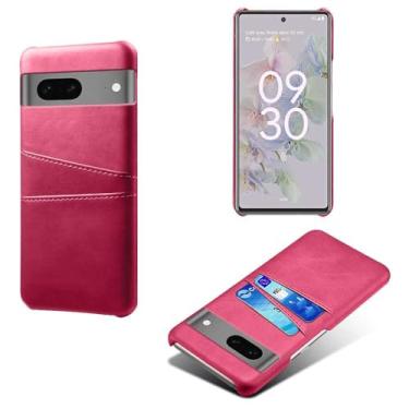 Imagem de Capas Compatível com Google Pixel 7A,Caso de couro PU-Tampa de telefone a prova de choque com 2 slots de cartão,Proteção anti-impressão digital e anti-gota-Rose Red
