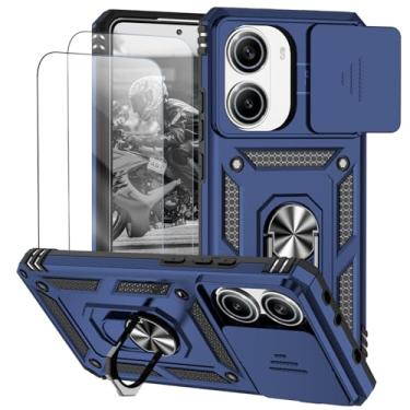 Imagem de Capa para Xiaomi Poco X7 Pro 5G Capinha | com 2 peças de protetor de tela temperado com janela deslizante da câmera e suporte para telefone incluídos - Azul