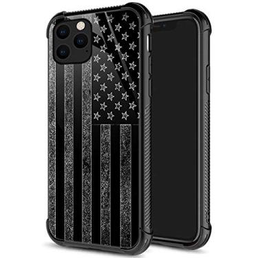 Imagem de Capa para iPhone 13, capa preta e branca com bandeira dos EUA para iPhone 13 para meninos e meninos, design padrão à prova de choque, antiarranhões, capa de vidro orgânico para Apple iPhone 13 Pro 6,1 polegadas bandeira prateada