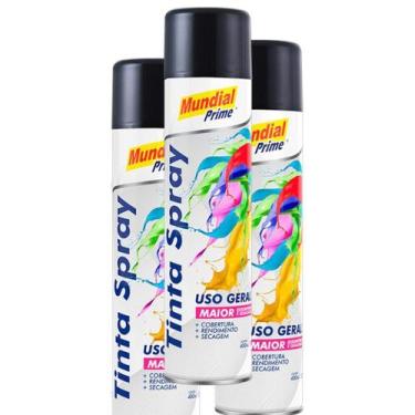 Imagem de Kit 3 Tinta Spray Uso Geral Preto Brilhante Mundial Prime, Único