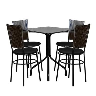 Imagem de Conjunto Mesa Quadrada 70cm Preta Com 4 Cadeiras Junco Café