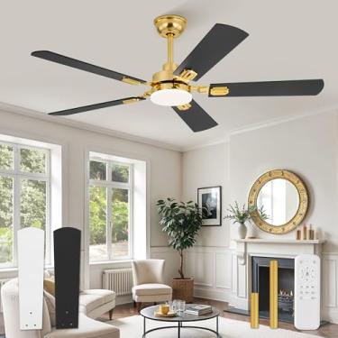 Imagem de ZMISHIBO Ventiladores de teto de 132 cm com luzes, ventilador de teto moderno dourado com controle remoto, ventilador de teto interno de quarto com lâminas de acabamento duplo, motor silencioso e