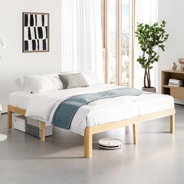 Imagem de Sementa Plataforma de estrutura de cama king size de madeira de bambu de 35 cm de altura, estrutura de cama king com suporte de ripas de aço, sem necessidade de mola box, montagem fácil, sem ruído,