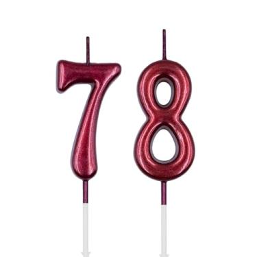 Imagem de Velas de aniversário de 78 e 87 anos, vela vermelha número 78 87 para bolo, decoração de topo de bolo de feliz aniversário para festa de aniversário de aniversário