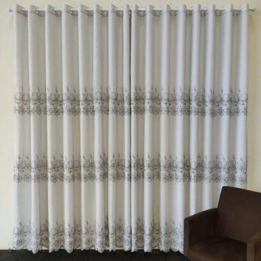 Imagem de Cortina Para Suíte Sala Quarto Voal Bordada Floral Com Forro Microfibr