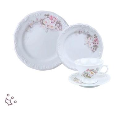 Imagem de Jogo Pratos Rasos Sobremesa e Xícaras Chá 24 Peças Eterna Porcelana Sc