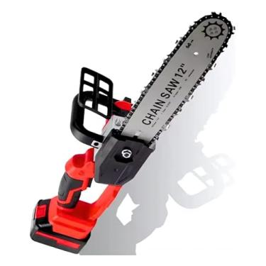 Imagem de Motosserra Elétrica Recarregável 1200W – Acompanha 2 Baterias, Sabre de 12” e Corrente Afiada | Ideal para Corte de Madeira e Podas – Pratiarejo® (Vermelho)