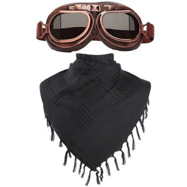 Imagem de Peicees Óculos de capacete vintage com algodão Shemagh Keffiyeh, óculos de motocicleta, motocross, piloto, tático, deserto, lenço de pescoço para mulheres e homens, lentes fumê com armação de cobre