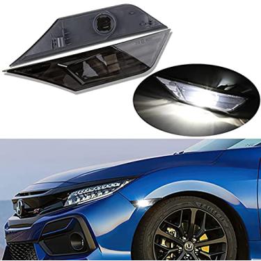 Imagem de KURLTCAAU 2 peças JDM seta luzes de seta lente defumada branco lâmpada LED completa luz marcador frontal compatível com 2016-2021 10ª geração Honda Civic Sedan Coupe Hatchback, substitui lâmpadas OEM