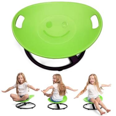 Imagem de Special Supplies Cadeira giratória Smile para crianças - Cadeira sensorial versátil para sentar e girar para treinamento e coordenação corporal para sala de jogos, quarto ou berçário (verde)