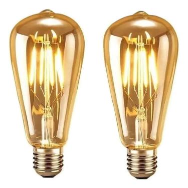 Imagem de 2X Kit 2 Lâmpada Filamento Led Retrô Vintage Ambar St64 Luz