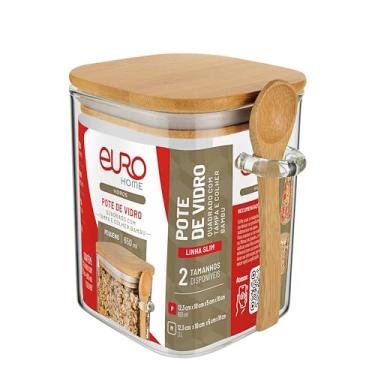 Imagem de VDR2673-10, pote quadrado vidro slim com tampa bambu 0,650l e colher de bambu, Euro Home