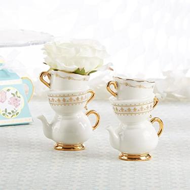 Imagem de Kate Aspen Mini vasos de cerâmica vintage Tea Party com aparência antiga (9 cm de altura - conjunto de 2), lembrancinha de festa, presente para levar para casa, decoração de casamento, decoração de