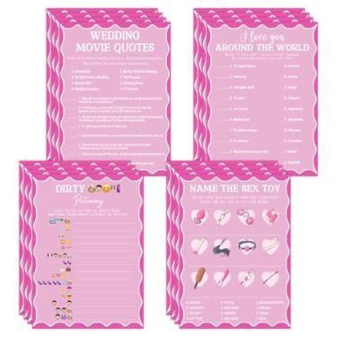 Imagem de Conjunto de jogo de chá de panela, quatro divertidos jogos de casamento rosa com folha de respostas e acessórios de atividade de lápis, perfeito para presentes de festa de despedida de solteira, 62