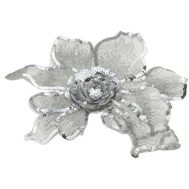 Imagem de Carytalee 2 peças de apliques de strass com lantejoulas brancas 3D para decoração de vestido de noiva de casamento, decoração de roupas de costura, 18 x 15 cm