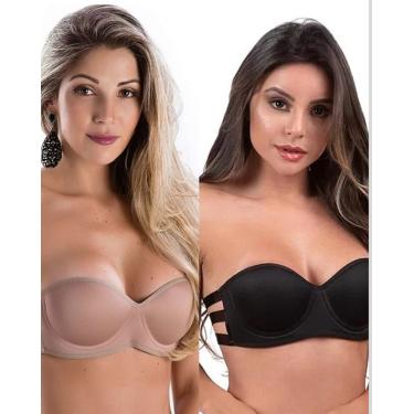 Imagem de Kit 2 Sutiãs Tomara que Caia Reforçado Preto e Nude 3 Tiras Bojo Donna Martins