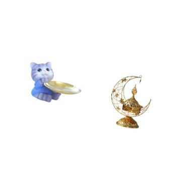 Imagem de Fenteer Bandeja de Estátua de Resina de Gato Moderno E Queimador de Incenso árabe Escultura Decorativa para Mesa de Jantar em Casa Sala de Estar Armário Prate